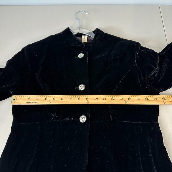 Vtg Opera Long Jacket Black Velvet Rhinestone Button Small - Picture 8 of 11